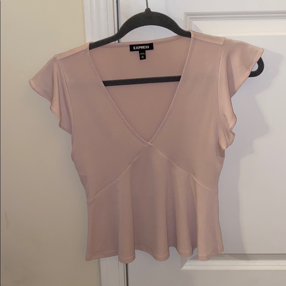 Express Y2K Light Pink Flutter Sleeve Top